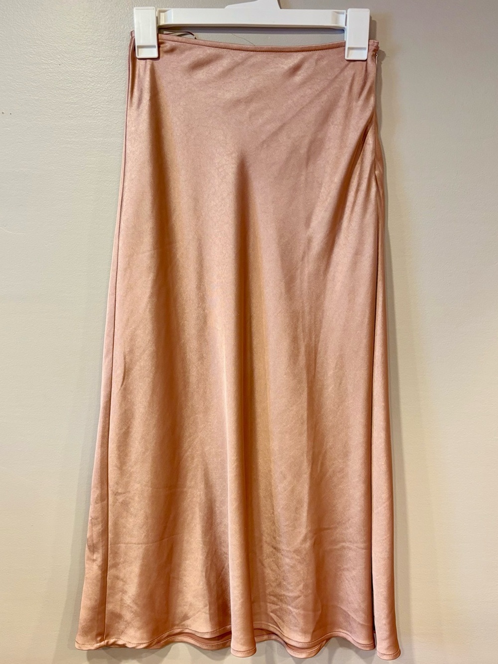 All Row Boutique Valerie Pink Rose Gold Satin Midi Slip Skirt Women's Small